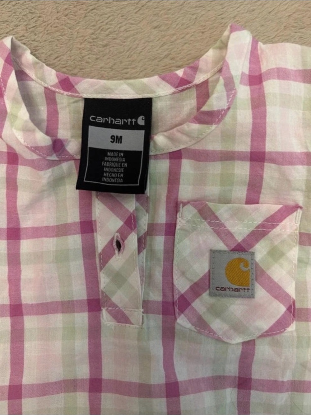 Carhartt Pink and Light Green Plaid Baby/Toddler Shirt - Picture 3 of 3